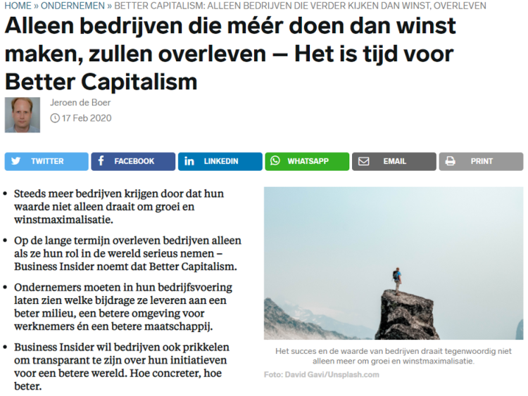 Artikel Businesss insider over Beter Kapitalisme