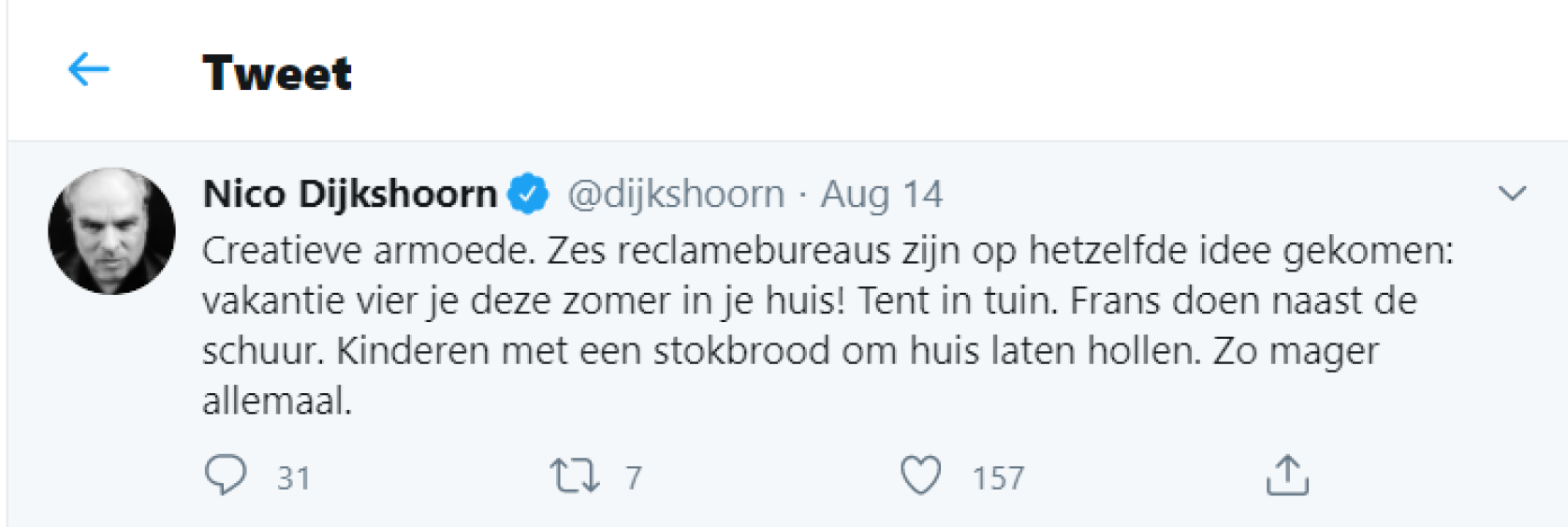 Tweet Nico Dijkshorn creatieve armoede