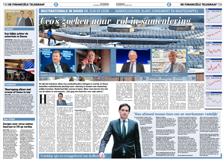 telegraaf 25 jan 2020 CEO's zoeken naar rol in de samenleving
