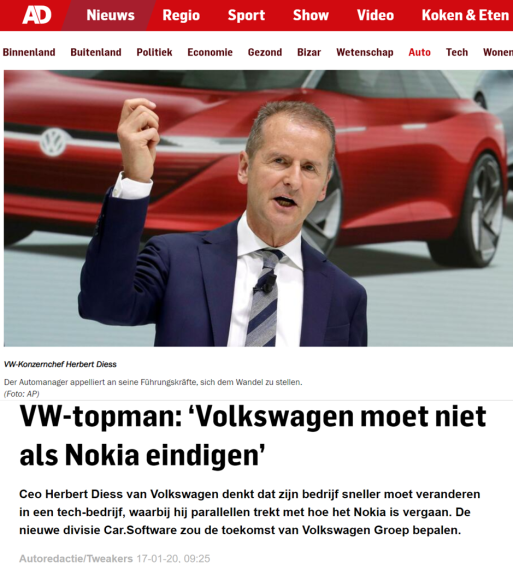vw tempo wil geen nokia worden